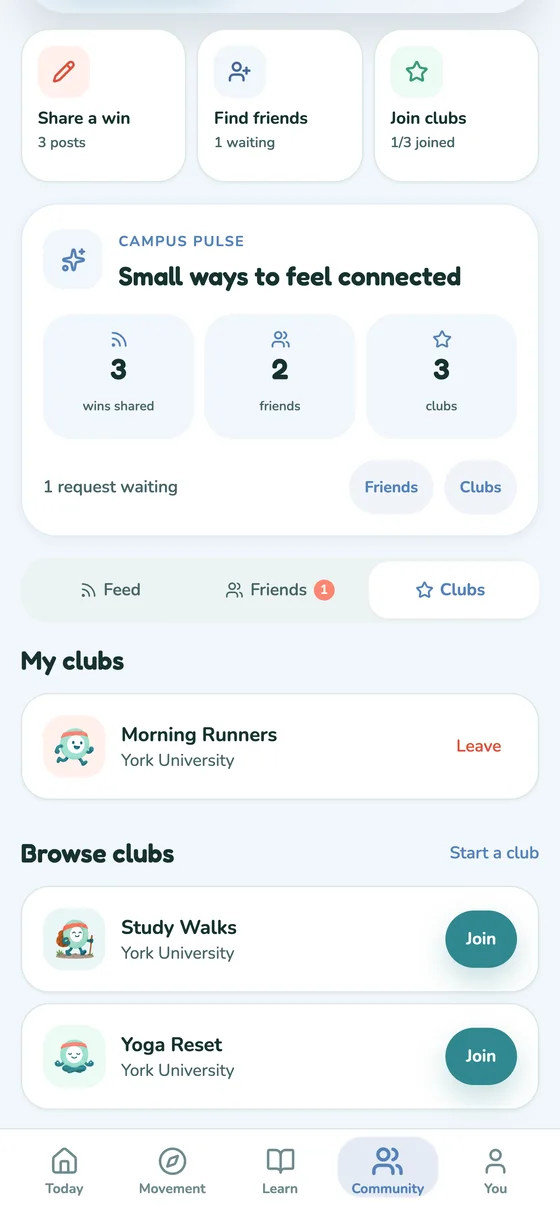 MOVE app community and campus support screen